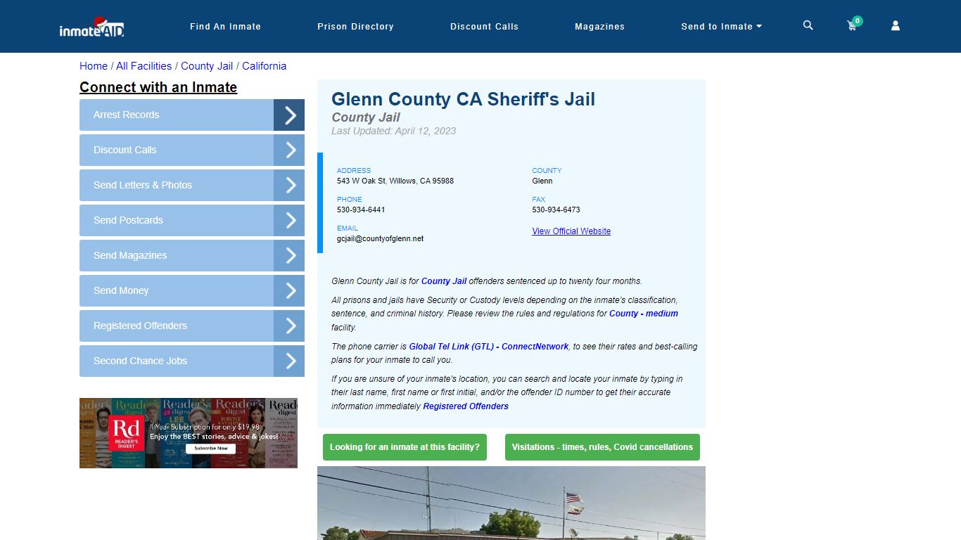Glenn County CA Sheriff's Jail - Inmate Locator - Willows, CA